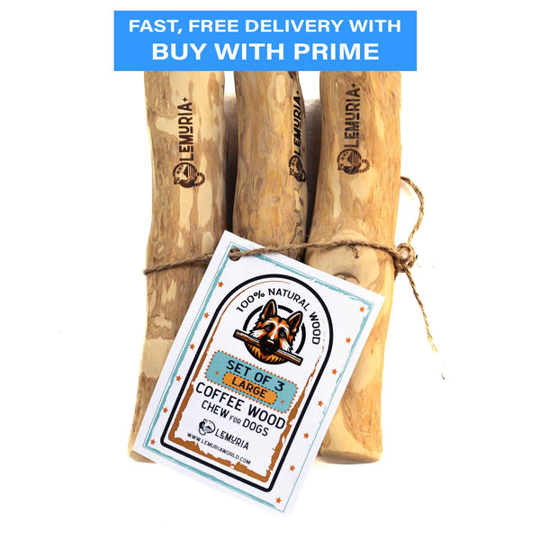 SET OF 3 COFFEE WOOD DOG CHEWS NATURAL WOODEN BONES FOR DOGS