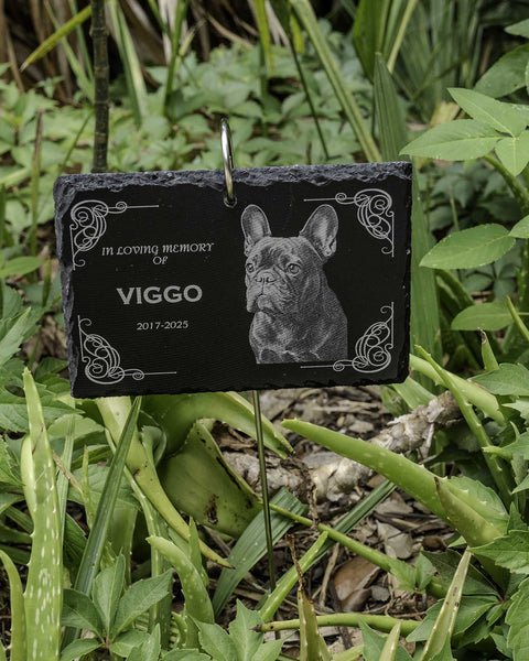 Lemuria Outdoor Pet Memorial Plaque with Garden Stake Dog Grave Marker or Cat Headstone Personalized Slate Memorial Stone for Pets Weatherproof Rainbow Bridge Tribute for Yard or Cemetery