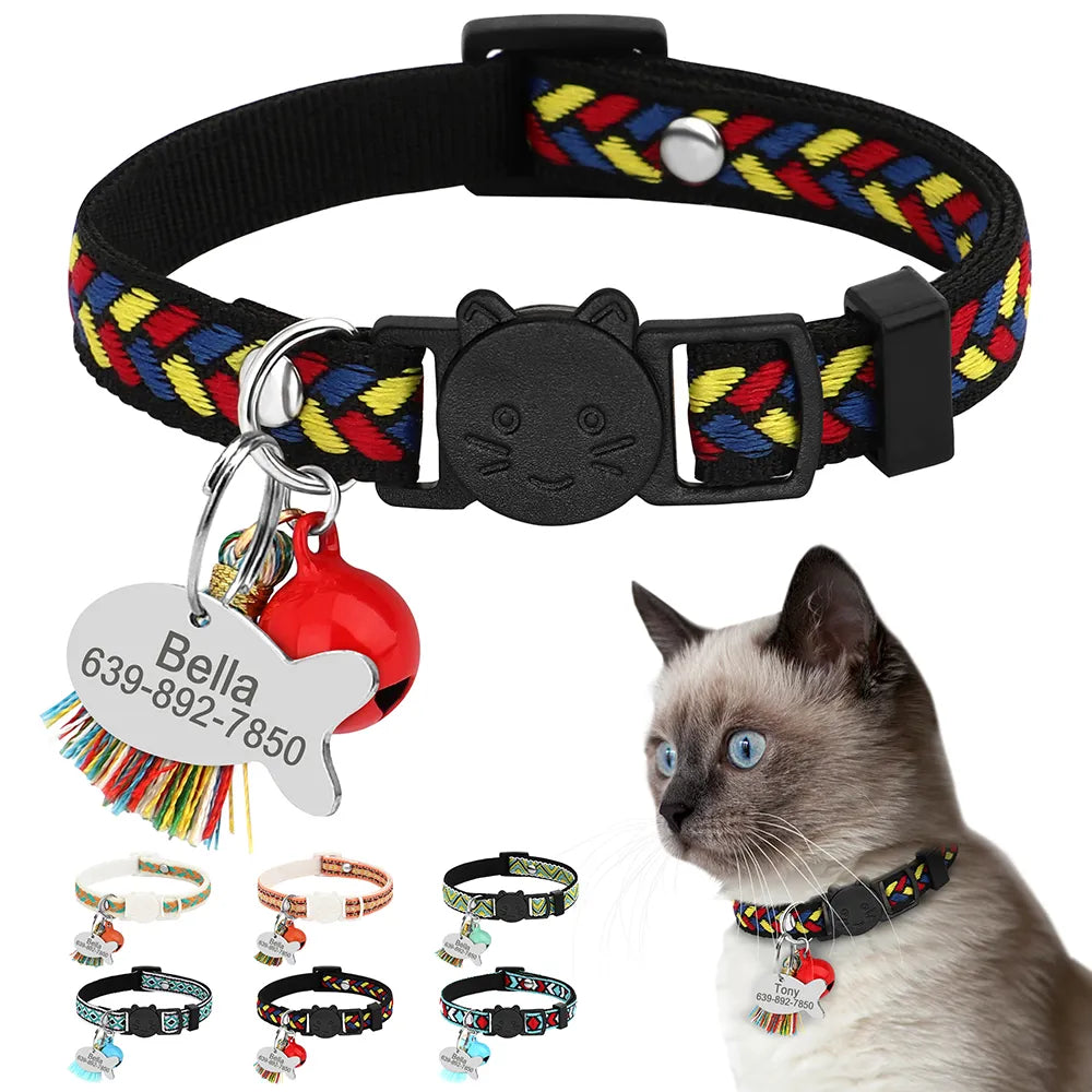 Cute Cat Collars with Customised ID Tag