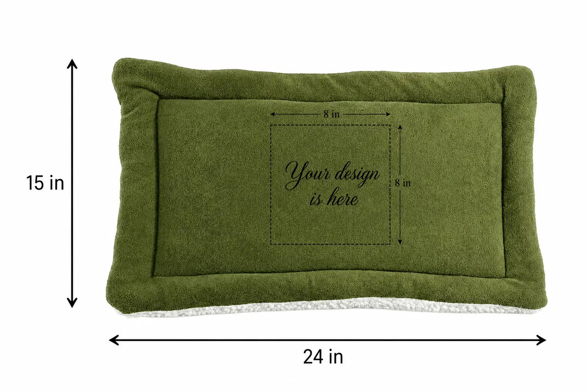 Personalized Green Double-Sided Dog & Cat Mat Bed - Custom Engraved Fleece & Sherpa Pet Bed, Washable Handmade Blanket