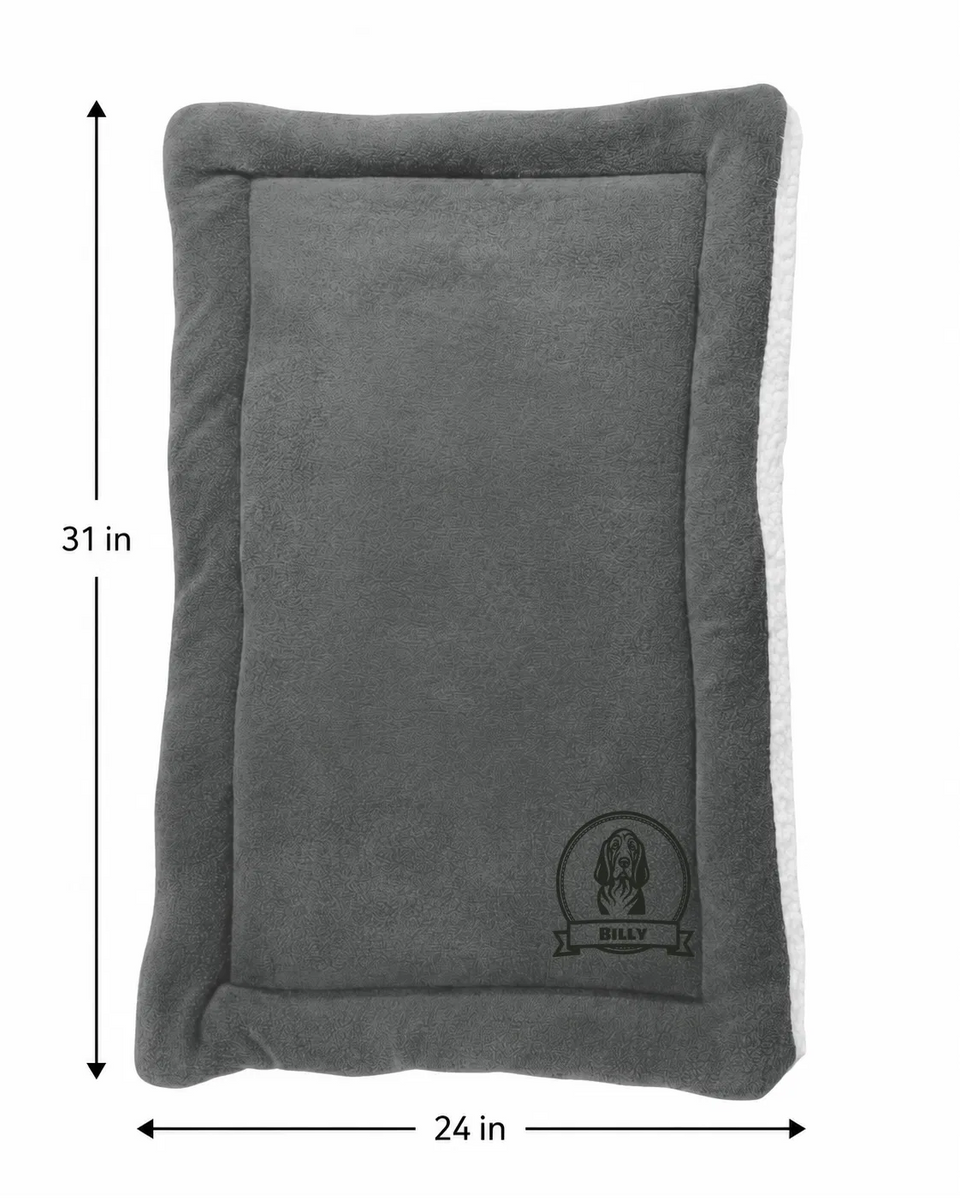 Personalized Pet Blanket Mat 31x24 - Engraved Name & Breed Art, Double-Sided Fleece & Sherpa, Dog & Cat