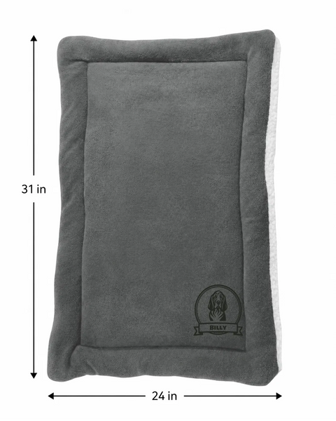 Personalized Pet Blanket Mat 31x24 - Engraved Name & Breed Art, Double-Sided Fleece & Sherpa, Dog & Cat