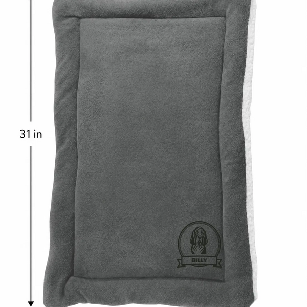Personalized Pet Blanket Mat 31x24 - Engraved Name & Breed Art, Double-Sided Fleece & Sherpa, Dog & Cat