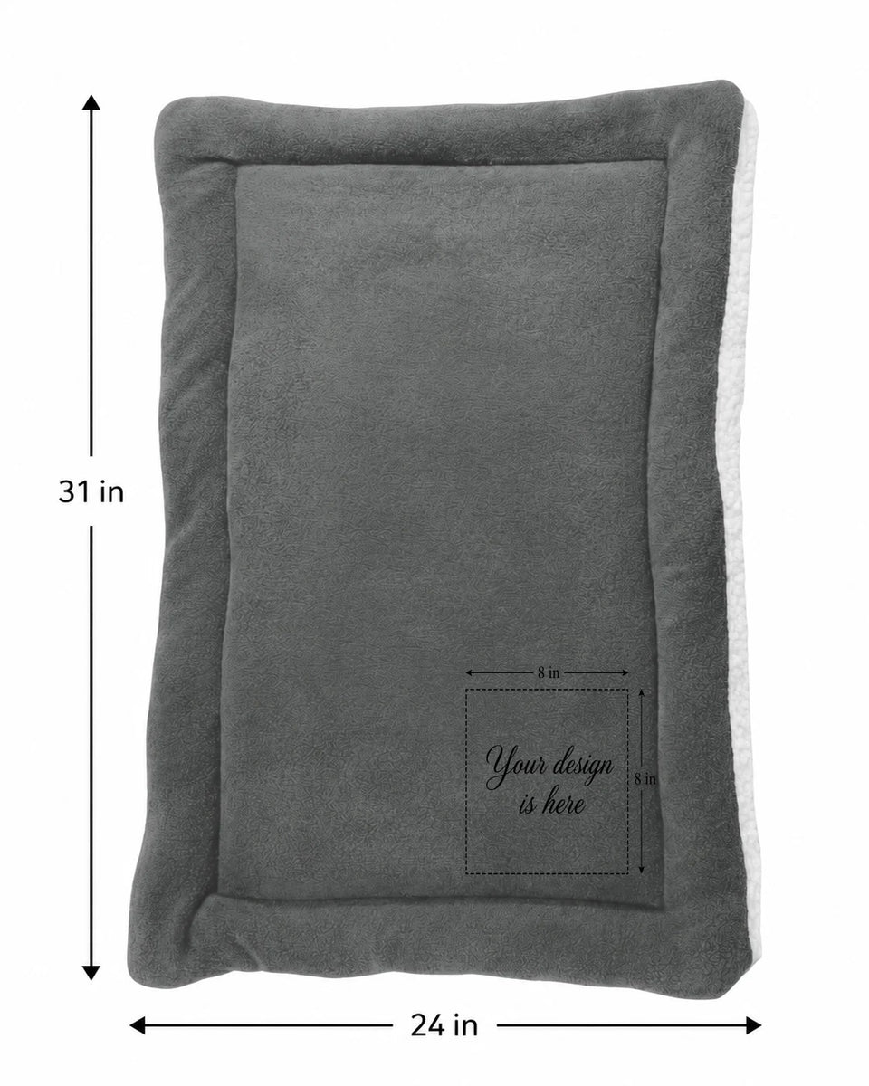 Personalized Gray Pet Blanket Mat 31x24 - Engraved Name & Breed Art, Double-Sided Fleece & Sherpa, Dog & Cat