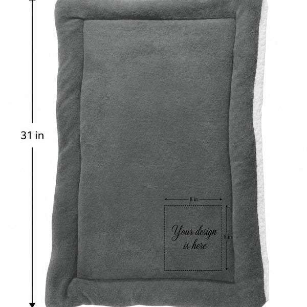 Personalized Gray Pet Blanket Mat 31x24 - Engraved Name & Breed Art, Double-Sided Fleece & Sherpa, Dog & Cat