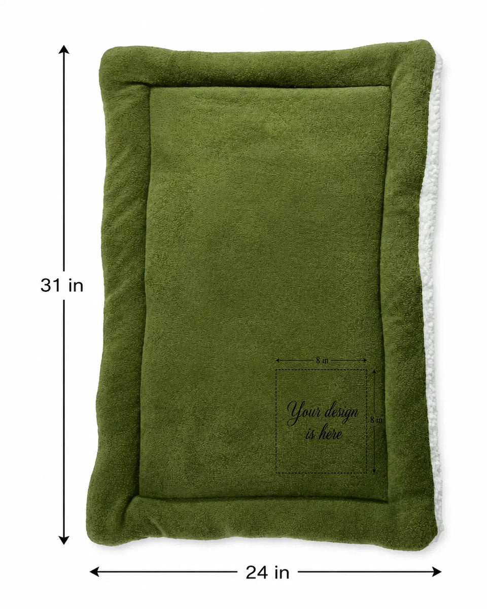 Personalized Green Pet Blanket Mat 31x24 - Engraved Name & Breed Art, Double-Sided Fleece & Sherpa, Dog & Cat