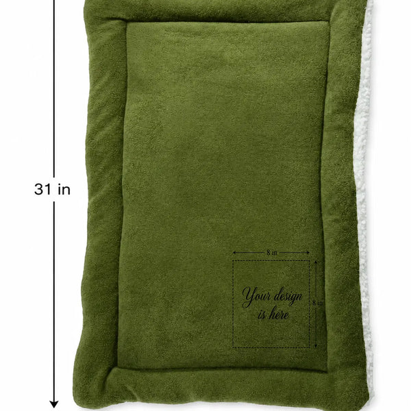 Personalized Green Pet Blanket Mat 31x24 - Engraved Name & Breed Art, Double-Sided Fleece & Sherpa, Dog & Cat