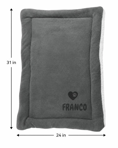 Personalized Gray Pet Blanket Mat 31x24 - Engraved Name & Icon, Double-Sided Fleece & Sherpa, Dog & Cat