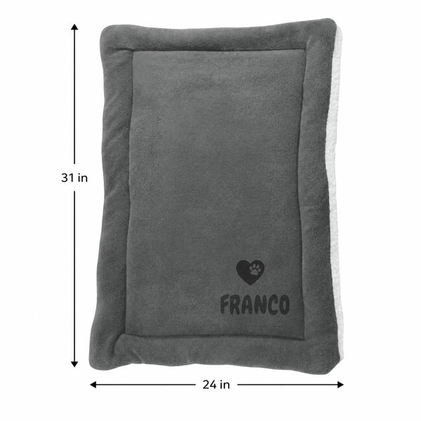 Personalized Gray Pet Blanket Mat 31x24 - Engraved Name & Icon, Double-Sided Fleece & Sherpa, Dog & Cat