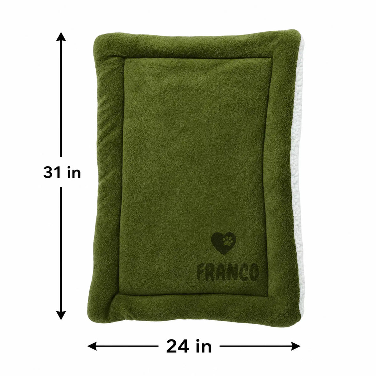 Personalized Green Pet Blanket Mat 31x24 - Engraved Name & Icon, Double-Sided Fleece & Sherpa, Dog & Cat