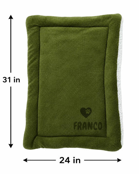 Personalized Green Pet Blanket Mat 31x24 - Engraved Name & Icon, Double-Sided Fleece & Sherpa, Dog & Cat