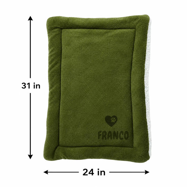 Personalized Green Pet Blanket Mat 31x24 - Engraved Name & Icon, Double-Sided Fleece & Sherpa, Dog & Cat