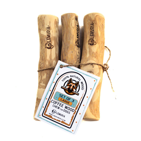 SET OF 3 COFFEE WOOD DOG CHEWS NATURAL WOODEN BONES FOR DOGS