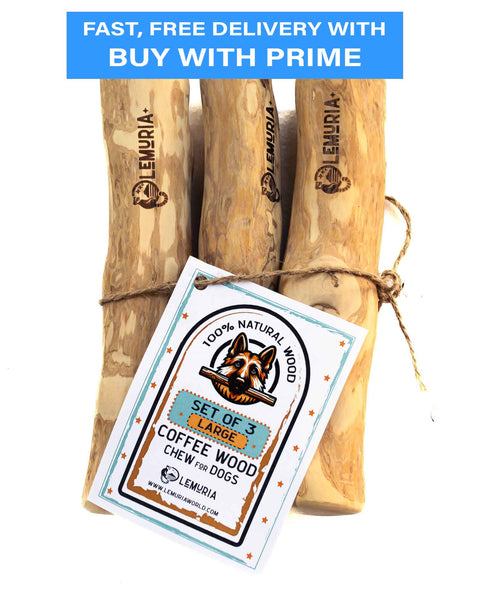SET OF 3 COFFEE WOOD DOG CHEWS NATURAL WOODEN BONES FOR DOGS