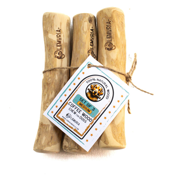 SET OF 3 COFFEE WOOD DOG CHEWS NATURAL WOODEN BONES FOR DOGS