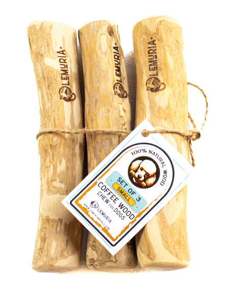 SET OF 3 COFFEE WOOD DOG CHEWS NATURAL WOODEN BONES FOR DOGS