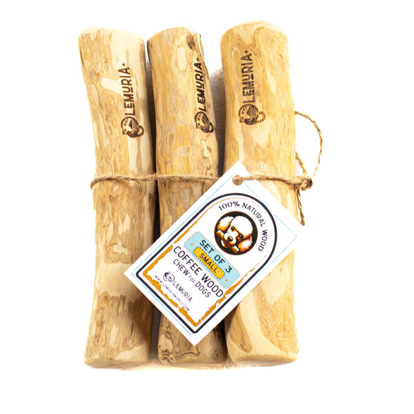 SET OF 3 COFFEE WOOD DOG CHEWS NATURAL WOODEN BONES FOR DOGS