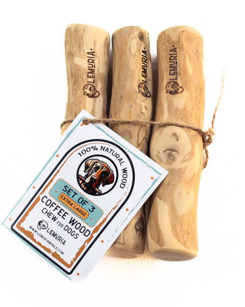 SET OF 3 COFFEE WOOD DOG CHEWS NATURAL WOODEN BONES FOR DOGS