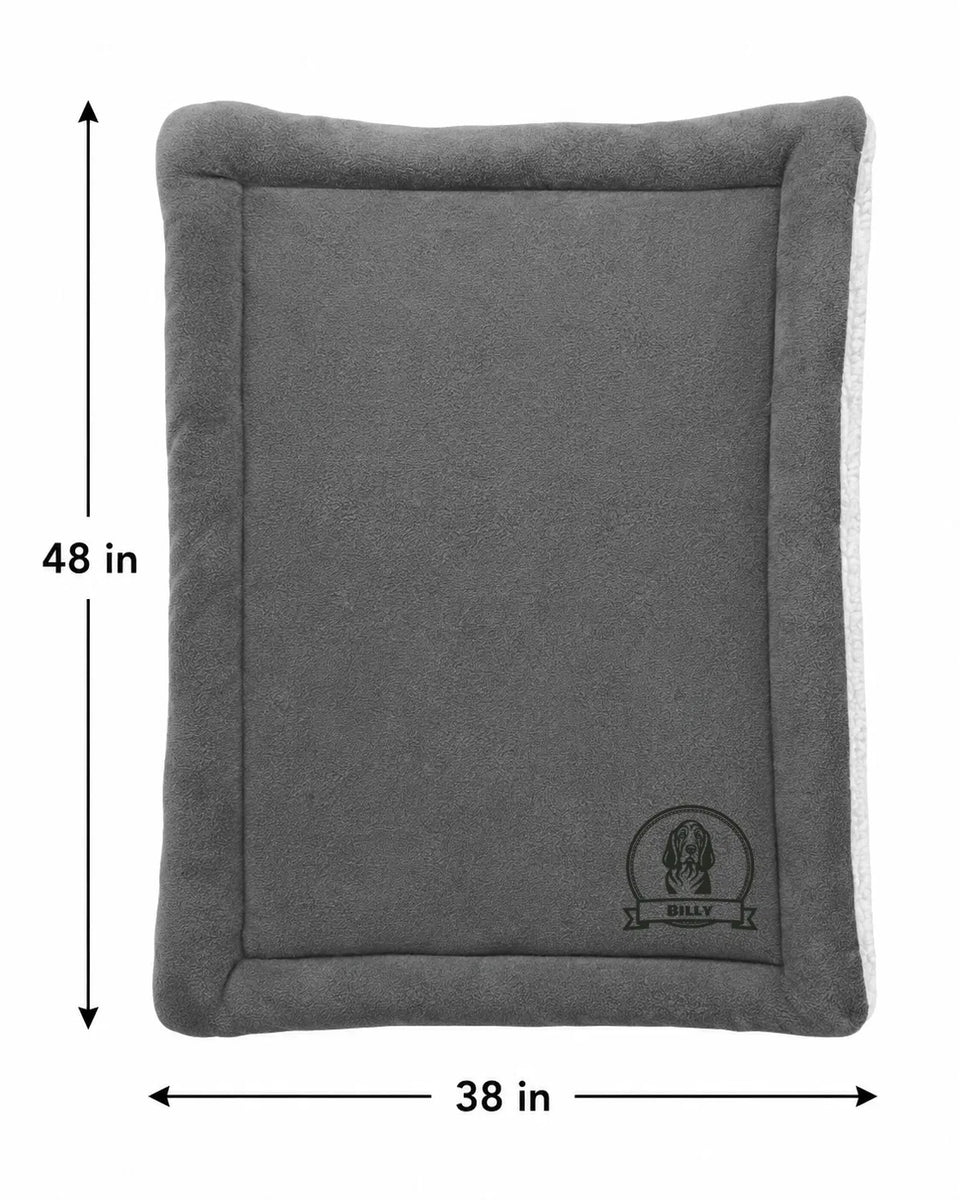 Personalized Pet Blanket Mat 48x38 - Engraved Name & Breed Art, Double-Sided Fleece & Sherpa, Dog & Cat