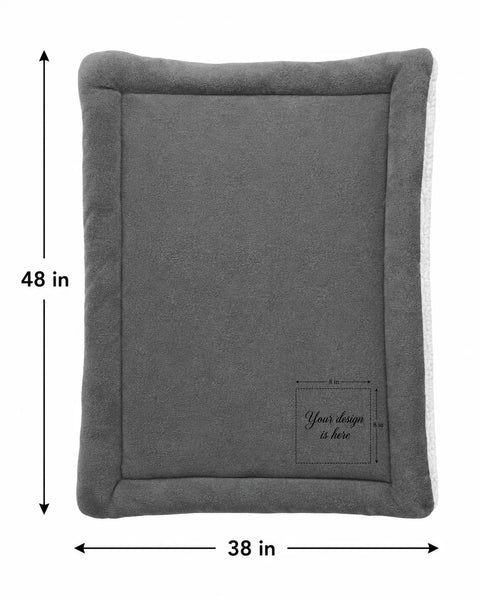 Personalized Gray Pet Blanket Mat 48x38 - Engraved Pet Name, Double-Sided Fleece & Sherpa, Dog & Cat