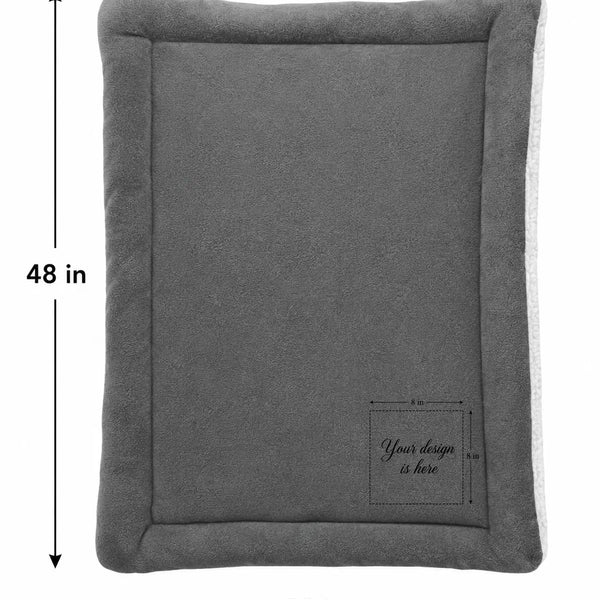 Personalized Gray Pet Blanket Mat 48x38 - Engraved Pet Name, Double-Sided Fleece & Sherpa, Dog & Cat