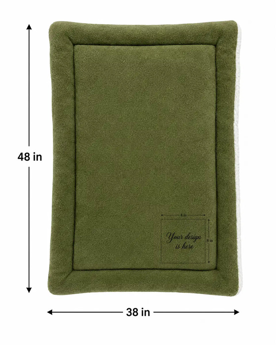Personalized Green Pet Blanket Mat 48x38 - Engraved Name & Icon, Double-Sided Fleece & Sherpa, Dog & Cat