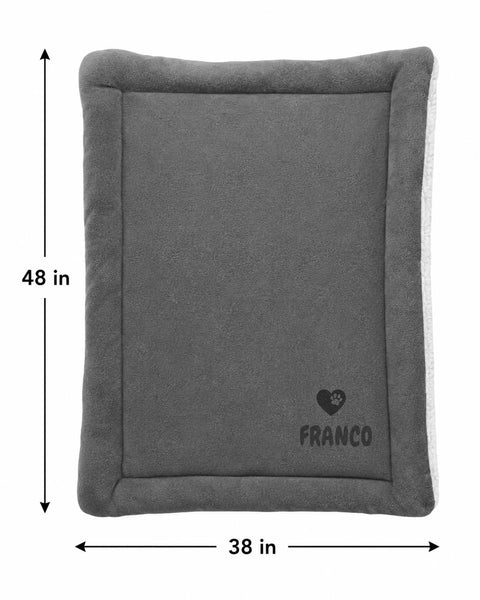 Personalized Gray Pet Blanket Mat 48x38 - Engraved Name & Icon, Double-Sided Fleece & Sherpa, Dog & Cat