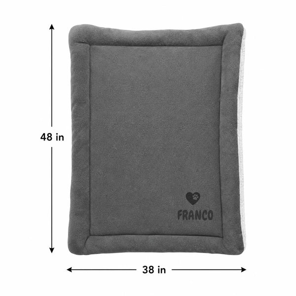 Personalized Gray Pet Blanket Mat 48x38 - Engraved Name & Icon, Double-Sided Fleece & Sherpa, Dog & Cat