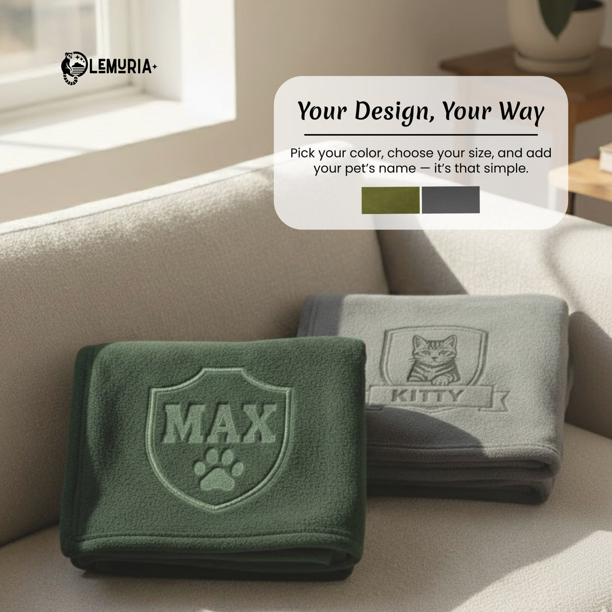 Dog & Cat Custom  Mat – Personalized Fleece and Sherpa Pet Mat with Name, Icon or Breed Image