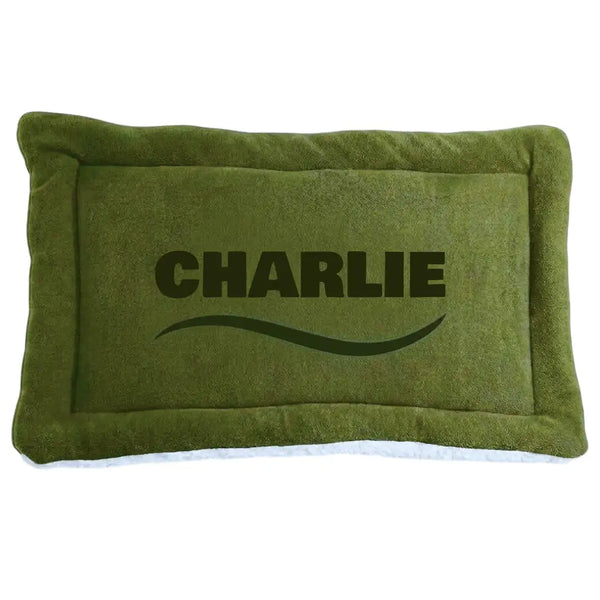Personalized Green Double-Sided Dog & Cat Mat Bed - Custom Engraved Fleece & Sherpa Pet Bed, Washable Handmade Blanket
