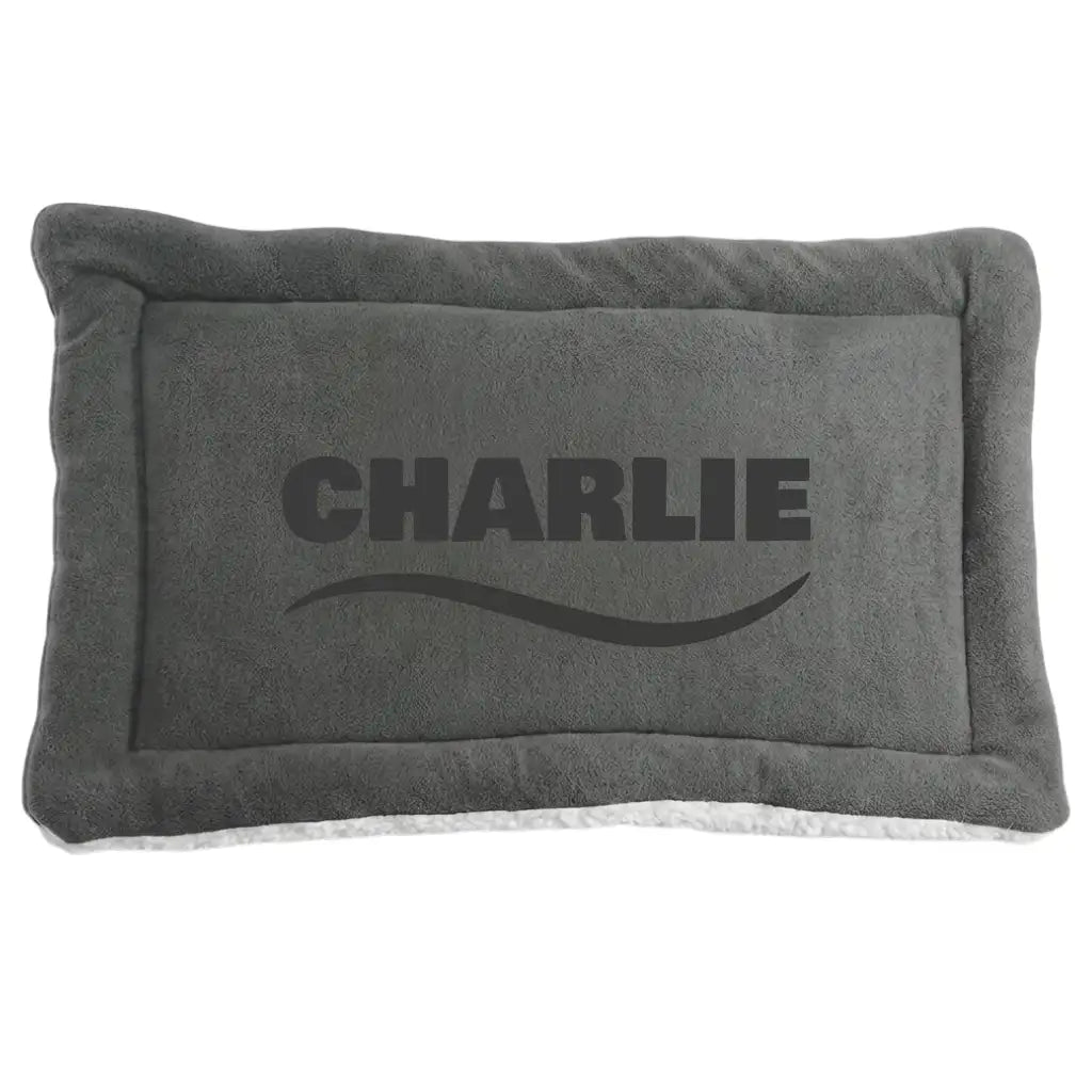 Personalized Gray Double-Sided Dog & Cat Mat Bed - Custom Engraved Fleece & Sherpa Pet Bed, Washable Handmade Blanket