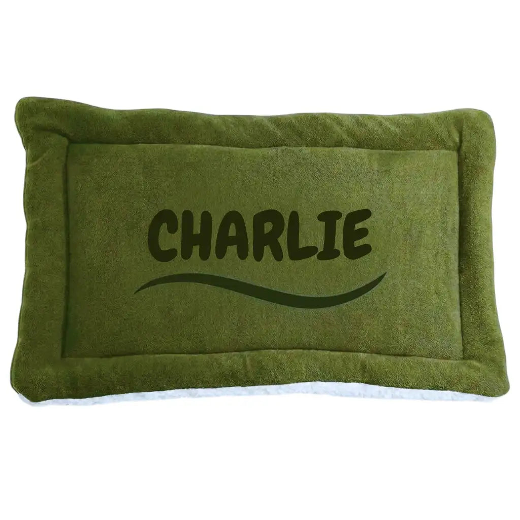 Personalized Green Double-Sided Dog & Cat Mat Bed - Custom Engraved Fleece & Sherpa Pet Bed, Washable Handmade Blanket