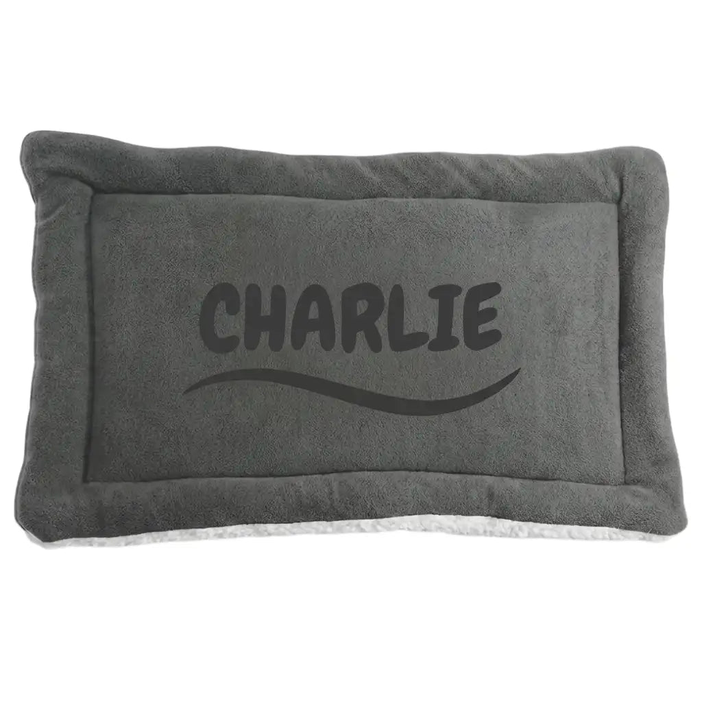 Personalized Gray Double-Sided Dog & Cat Mat Bed - Custom Engraved Fleece & Sherpa Pet Bed, Washable Handmade Blanket