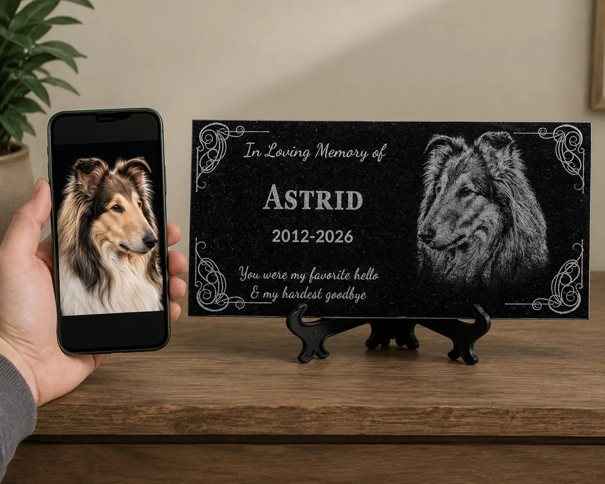 Personalized Granite Pet Memorial Stone with Photo | Lemuria