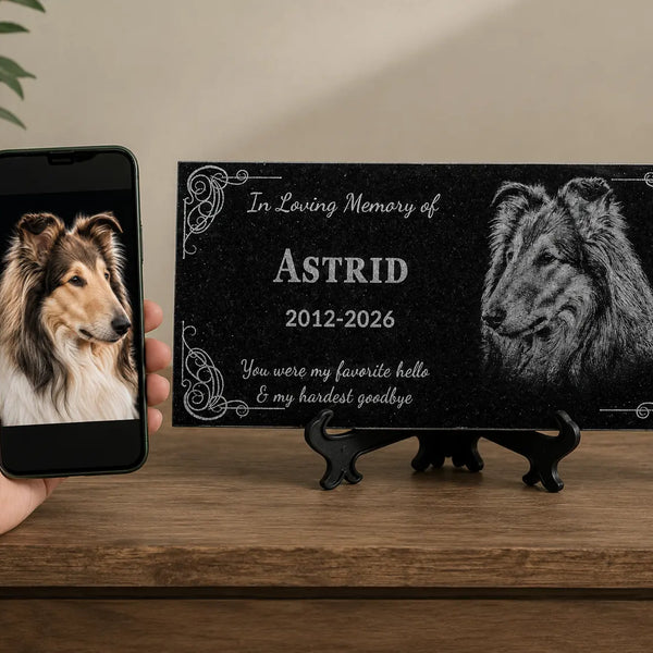Personalized Granite Pet Memorial Stone with Photo | Lemuria
