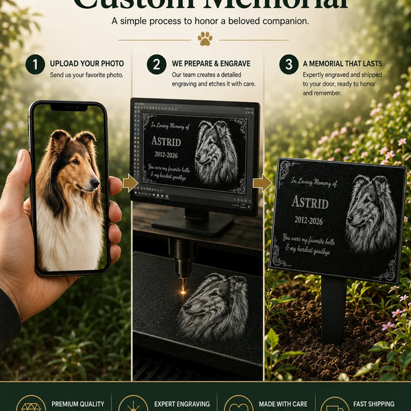 Personalized Granite Pet Memorial Stone with Photo | Lemuria