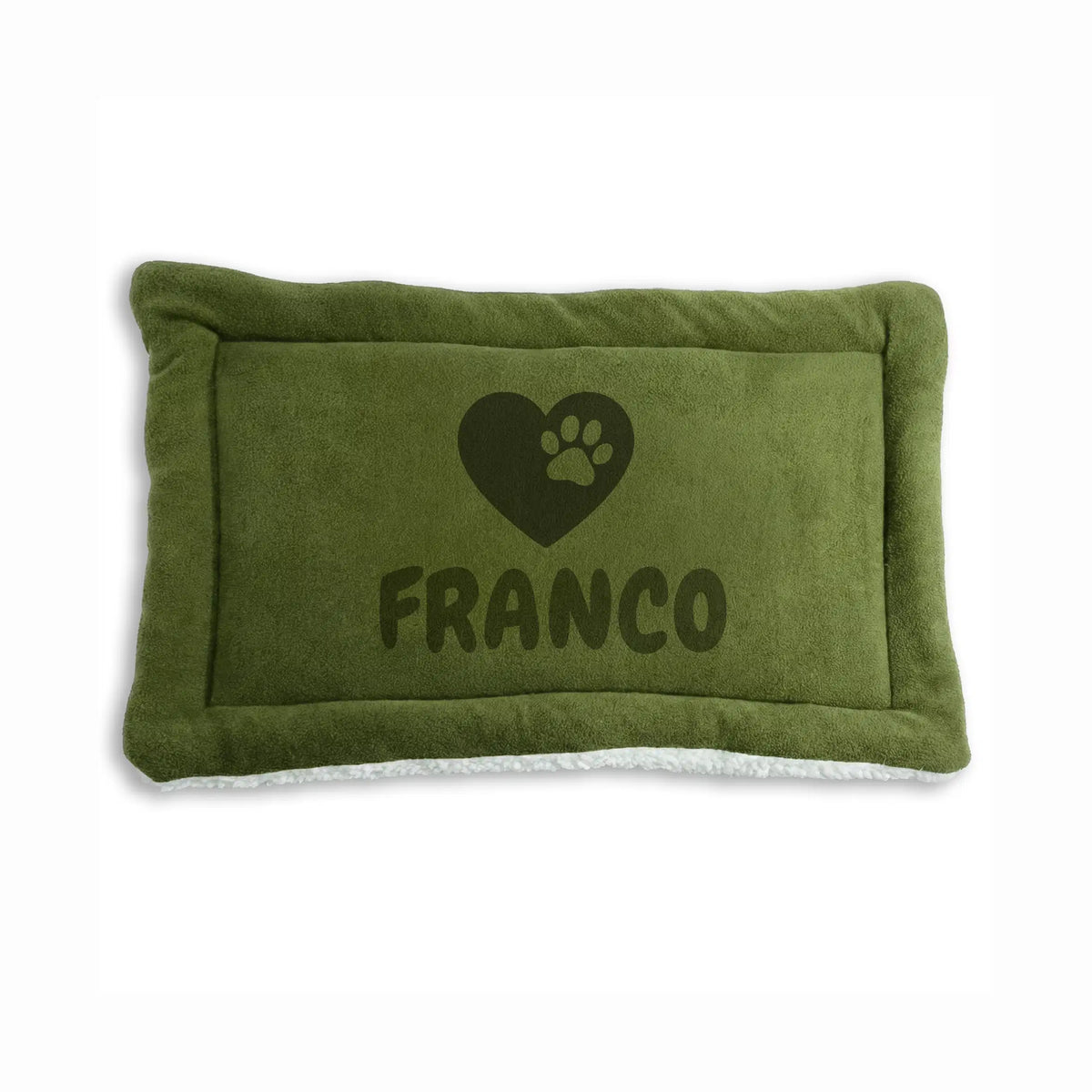 Personalized Green Pet Blanket Mat 31x24 - Engraved Name & Icon, Double-Sided Fleece & Sherpa, Dog & Cat