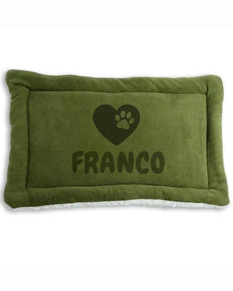 Personalized Green Pet Blanket Mat 24x15 - Engraved Name & Icon, Double-Sided Fleece & Sherpa, Dog & Cat