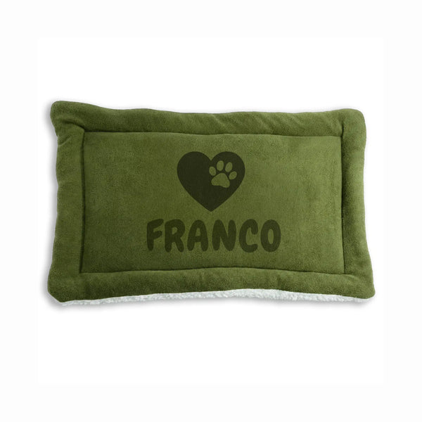 Personalized Green Pet Blanket Mat 24x15 - Engraved Name & Icon, Double-Sided Fleece & Sherpa, Dog & Cat