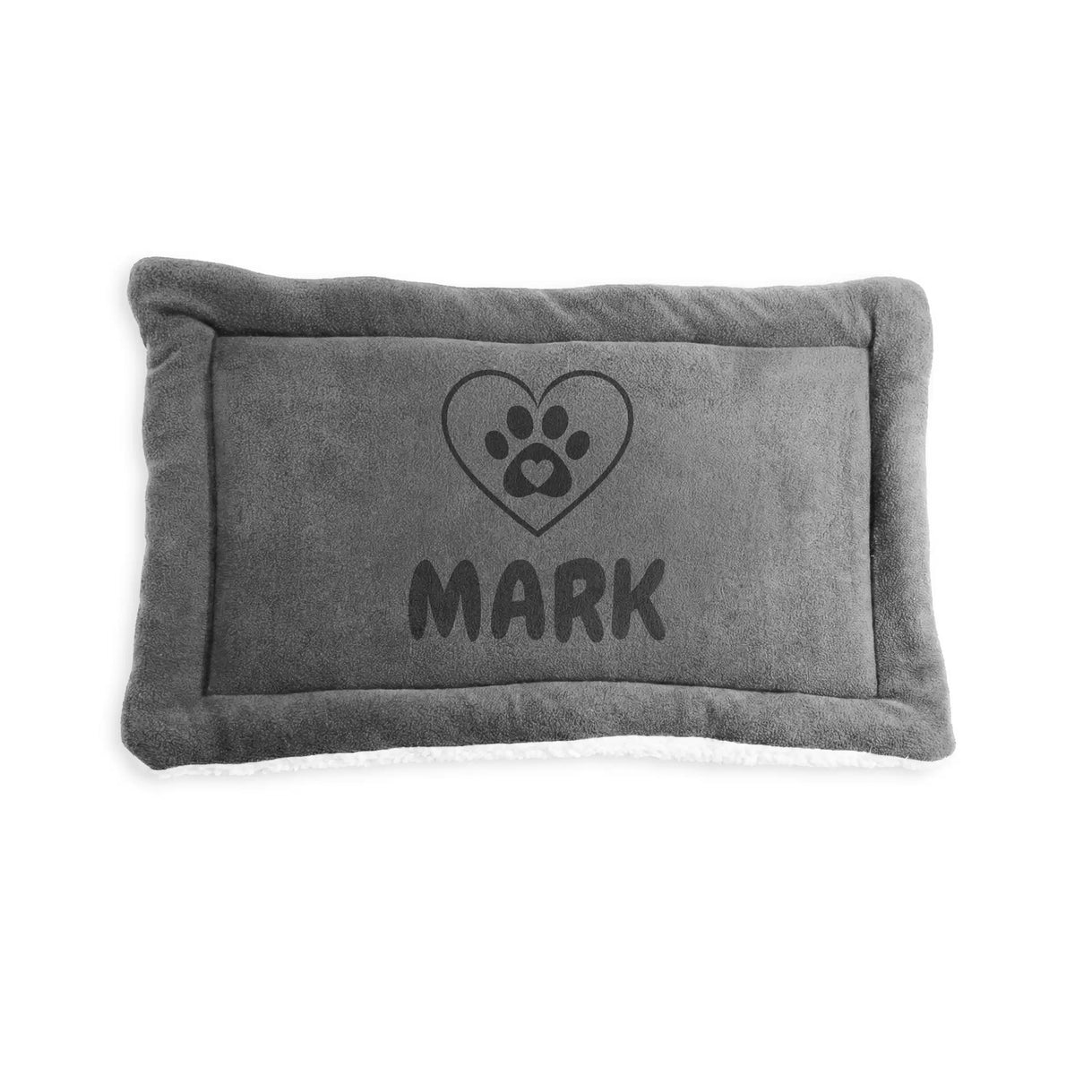 Personalized Gray Pet Blanket Mat 24x15 - Engraved Name & Icon, Double-Sided Fleece & Sherpa, Dog & Cat