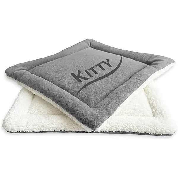 Personalized Gray Double-Sided Dog & Cat Mat Bed - Custom Engraved Fleece & Sherpa Pet Bed, Washable Handmade Blanket