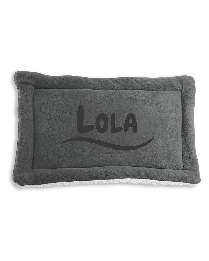 Personalized Gray Double-Sided Dog & Cat Mat Bed - Custom Engraved Fleece & Sherpa Pet Bed, Washable Handmade Blanket