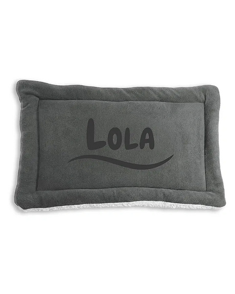 Personalized Gray Double-Sided Dog & Cat Mat Bed - Custom Engraved Fleece & Sherpa Pet Bed, Washable Handmade Blanket
