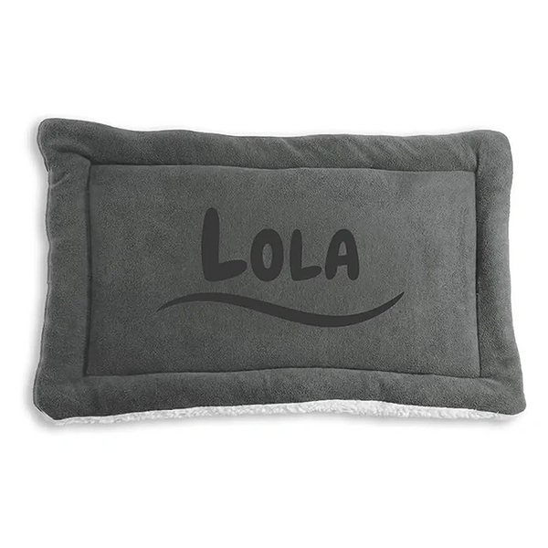 Personalized Gray Double-Sided Dog & Cat Mat Bed - Custom Engraved Fleece & Sherpa Pet Bed, Washable Handmade Blanket
