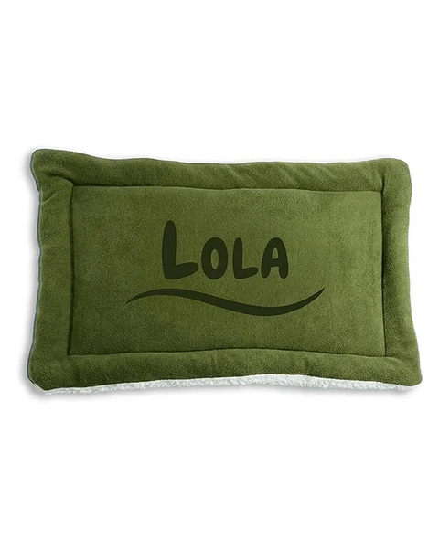 Personalized Green Double-Sided Dog & Cat Mat Bed - Custom Engraved Fleece & Sherpa Pet Bed, Washable Handmade Blanket