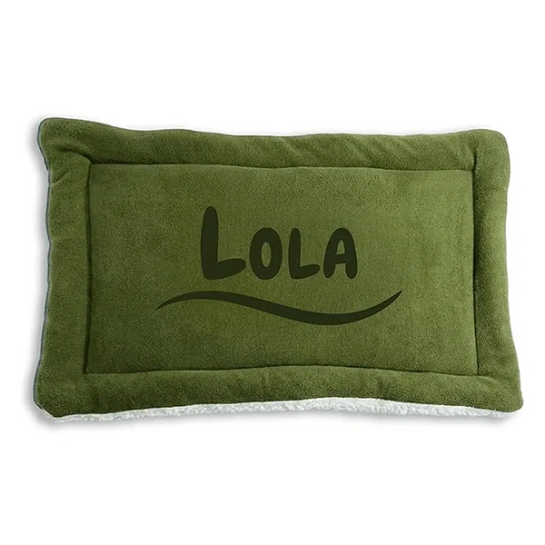 Personalized Green Double-Sided Dog & Cat Mat Bed - Custom Engraved Fleece & Sherpa Pet Bed, Washable Handmade Blanket