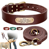 Real Leather Dog Collar Leash Set Personalized Genuine Leather Dog Pet Collars Leashes Custom for Small Medium Large Dog