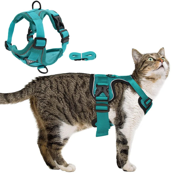 Reflective and Adjustable Padded Cat Harness and Leash