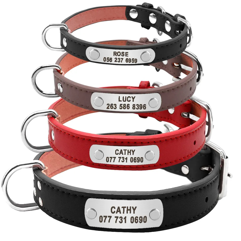 Personalized Dog Collar Vegan Leather for Small Medium Large Dogs and Cats