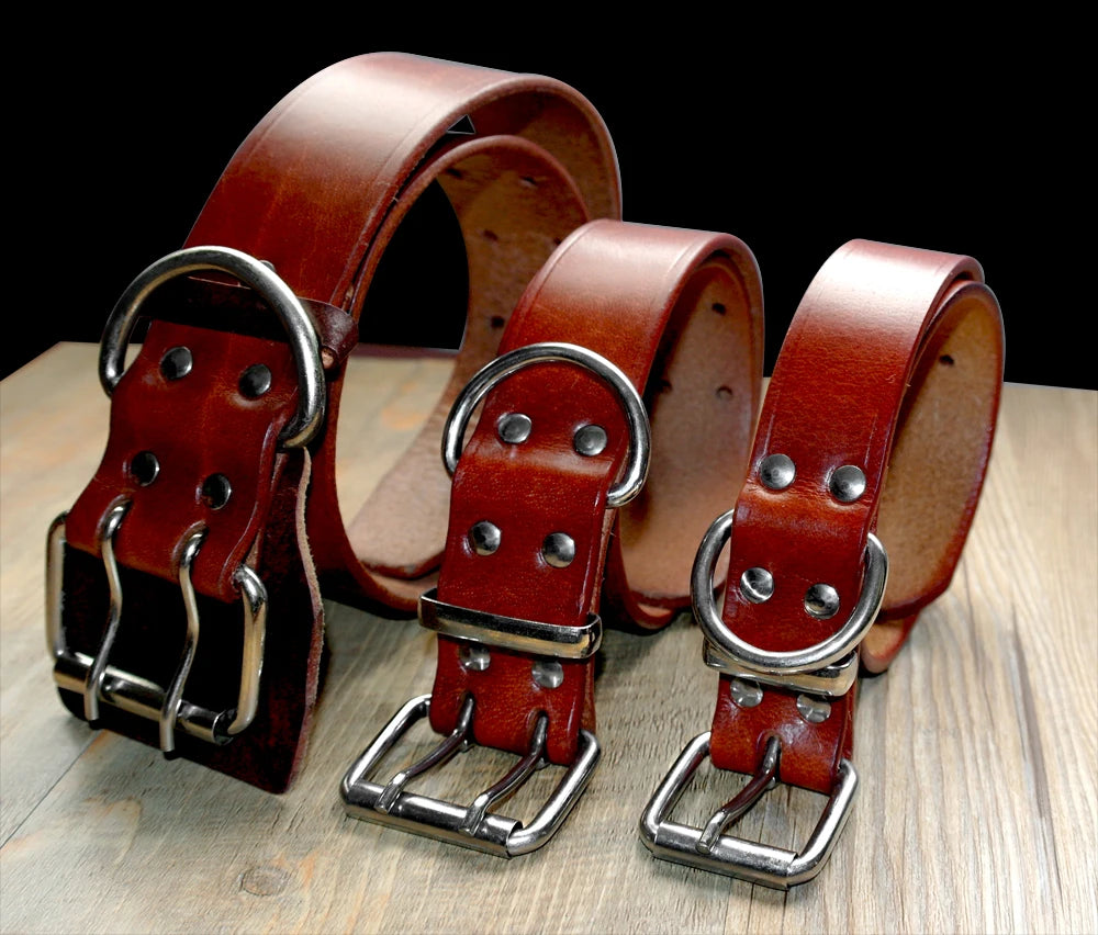 Heavy Duty Dog Collars Cowhide Leather Brown for All Breeds